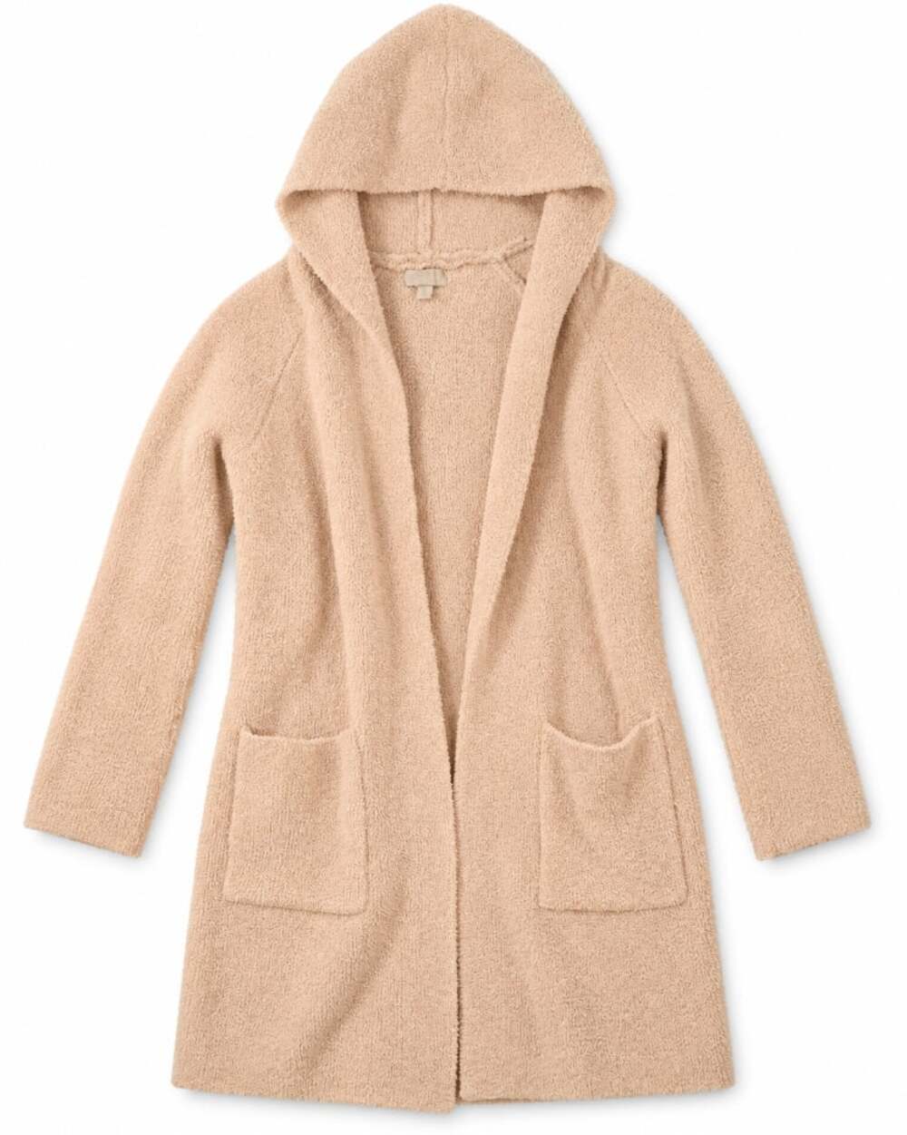 Barefoot Dreams CozyChic Hooded Long Plush Cardigan Beige XS